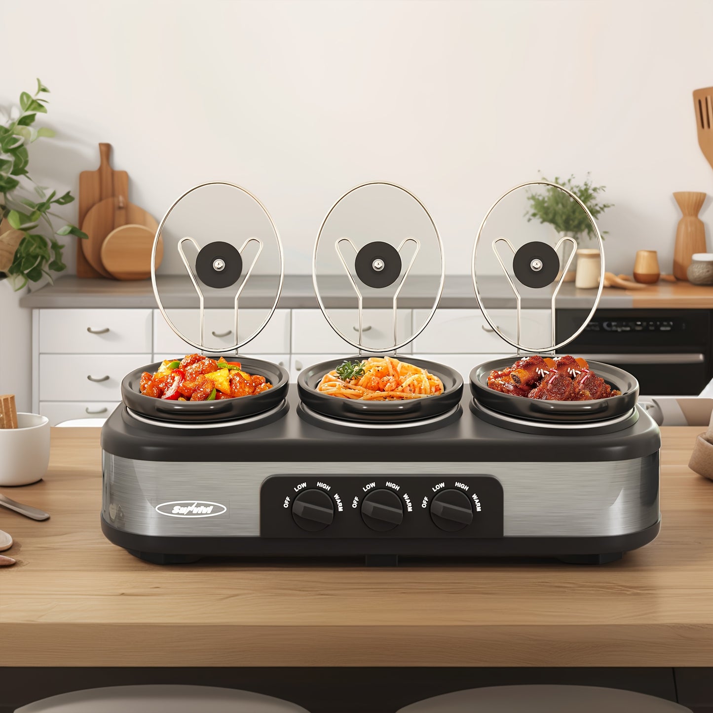 Triple Slow Cooker with Ceramic Pot