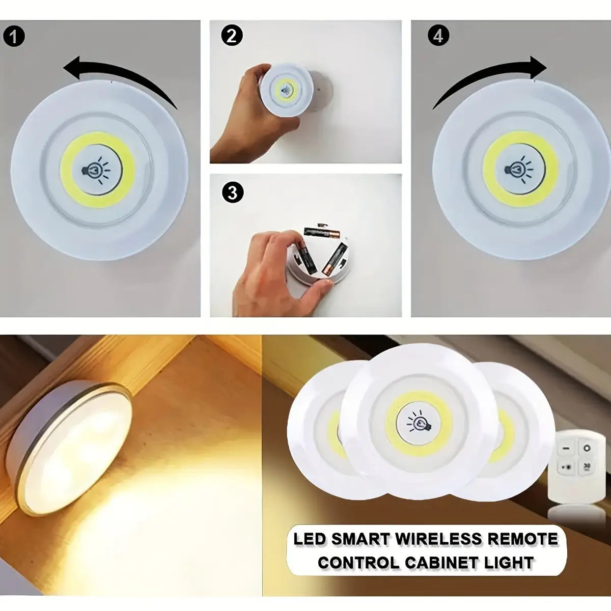 3pcs Smart Wireless LED Under-Cabinet Lights