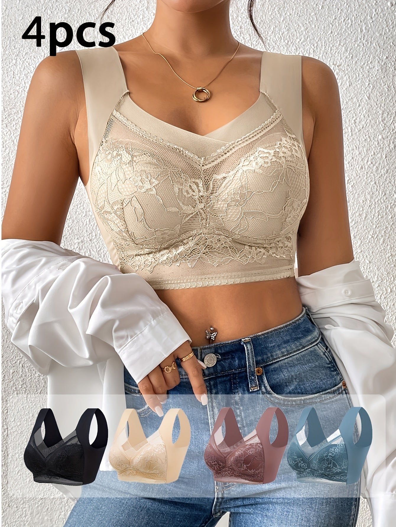 4pcs Set, Seamless And Sexy Push-Pull Wireless Posture Correction Bra