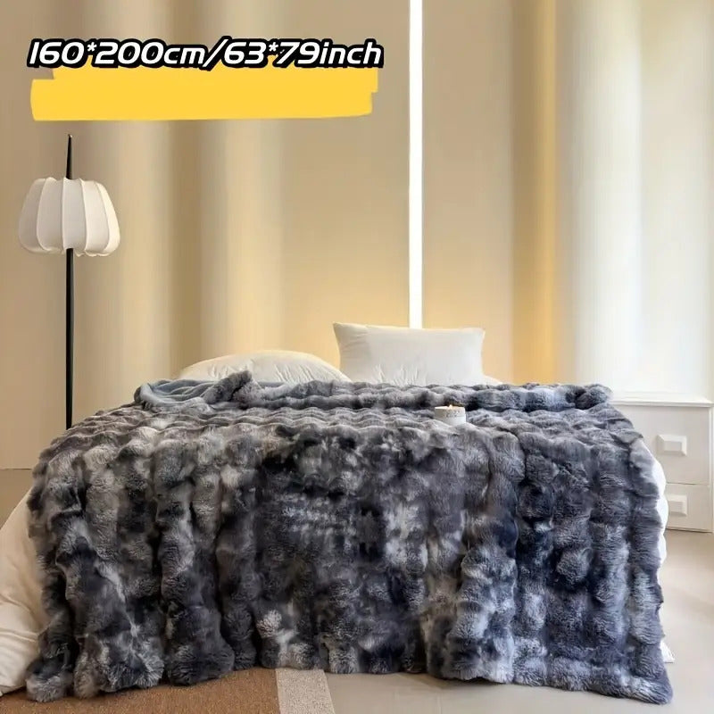 1pc Double-sided Tie-dyed Faux Rabbit Fleece Blanket
