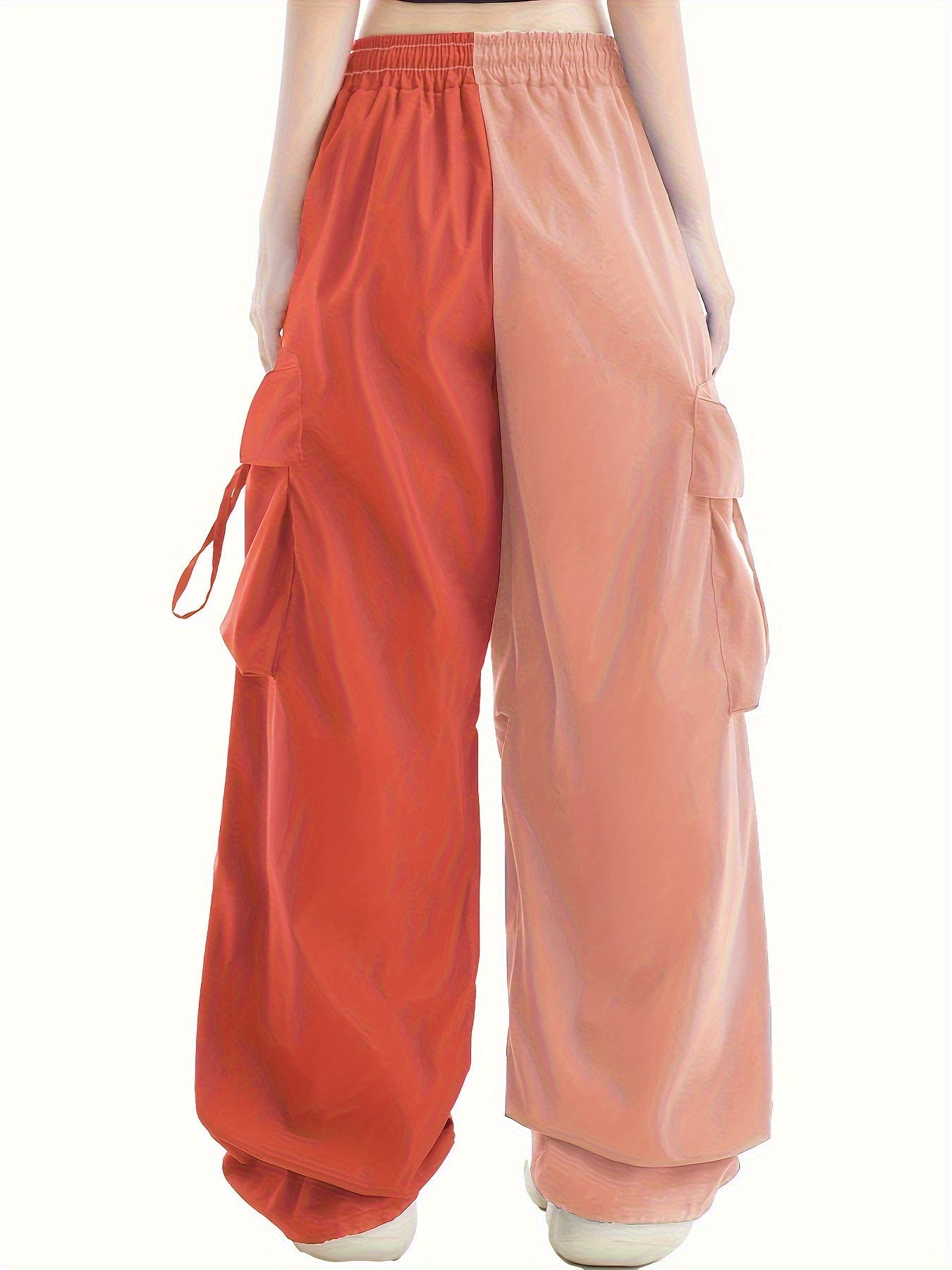 Women's High-Street Casual Cargo Pants - Two-Tone Color Block