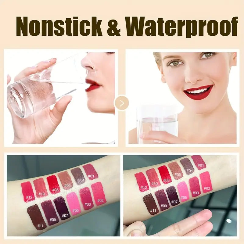 VERONNI 12pcs Long-Lasting Matte Lip Glaze Set