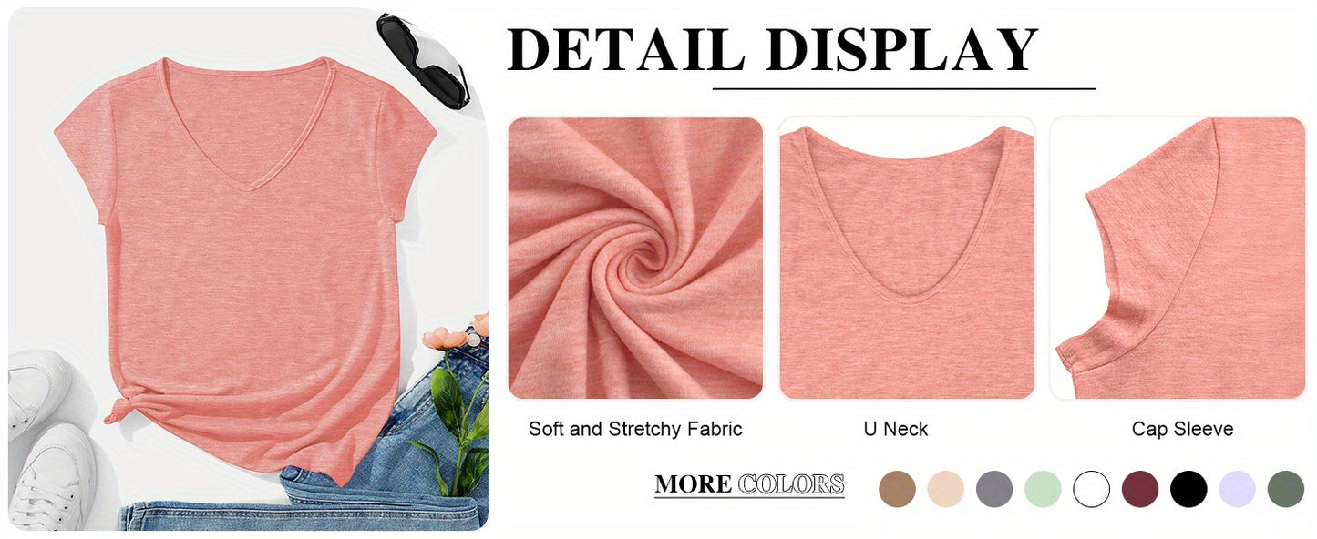 Women's V Short Sleeve Tank Top T T-shirt Spring Summer Casual Loose Basic Top 2025Fashion Clothing