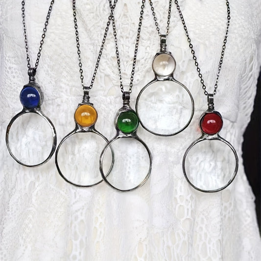 Magnifier Round Reading Magnifying Glass Lens Pendant Chain Necklace