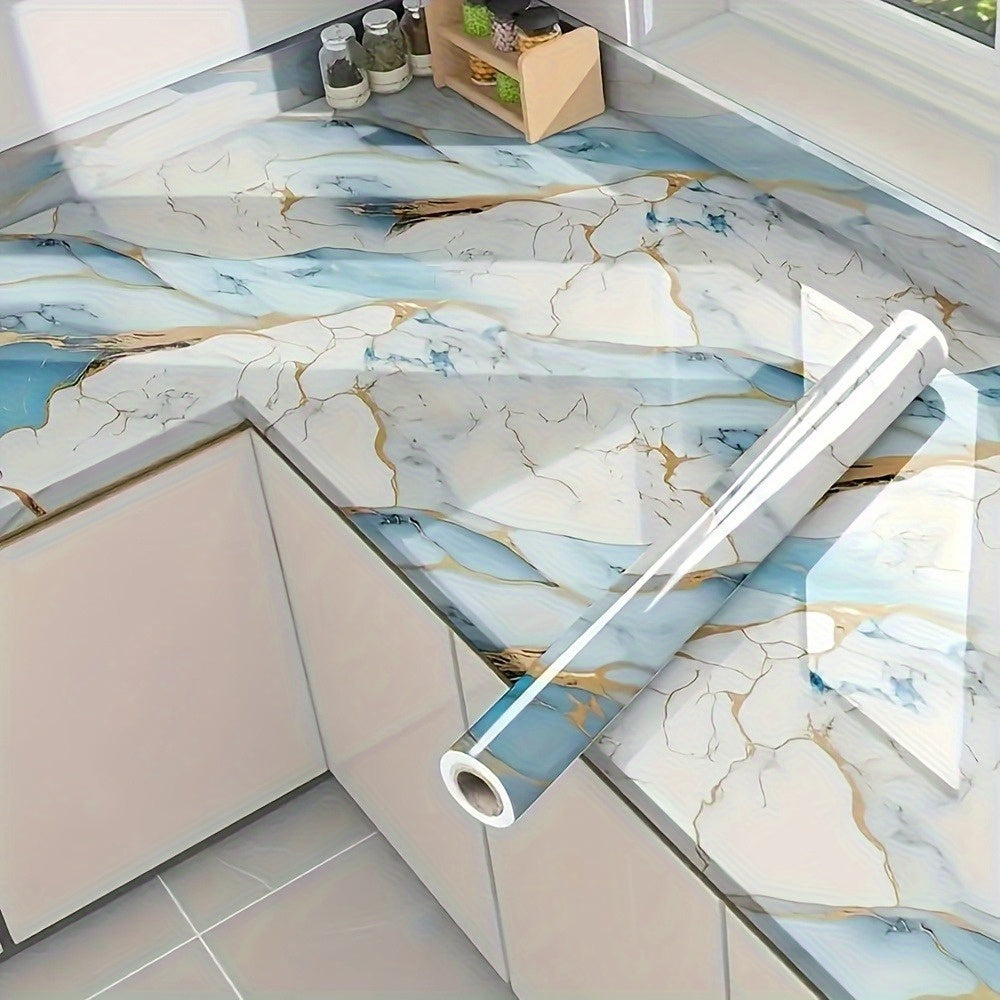 Waterproof Blue Marble Pattern Self-Adhesive Sticker
