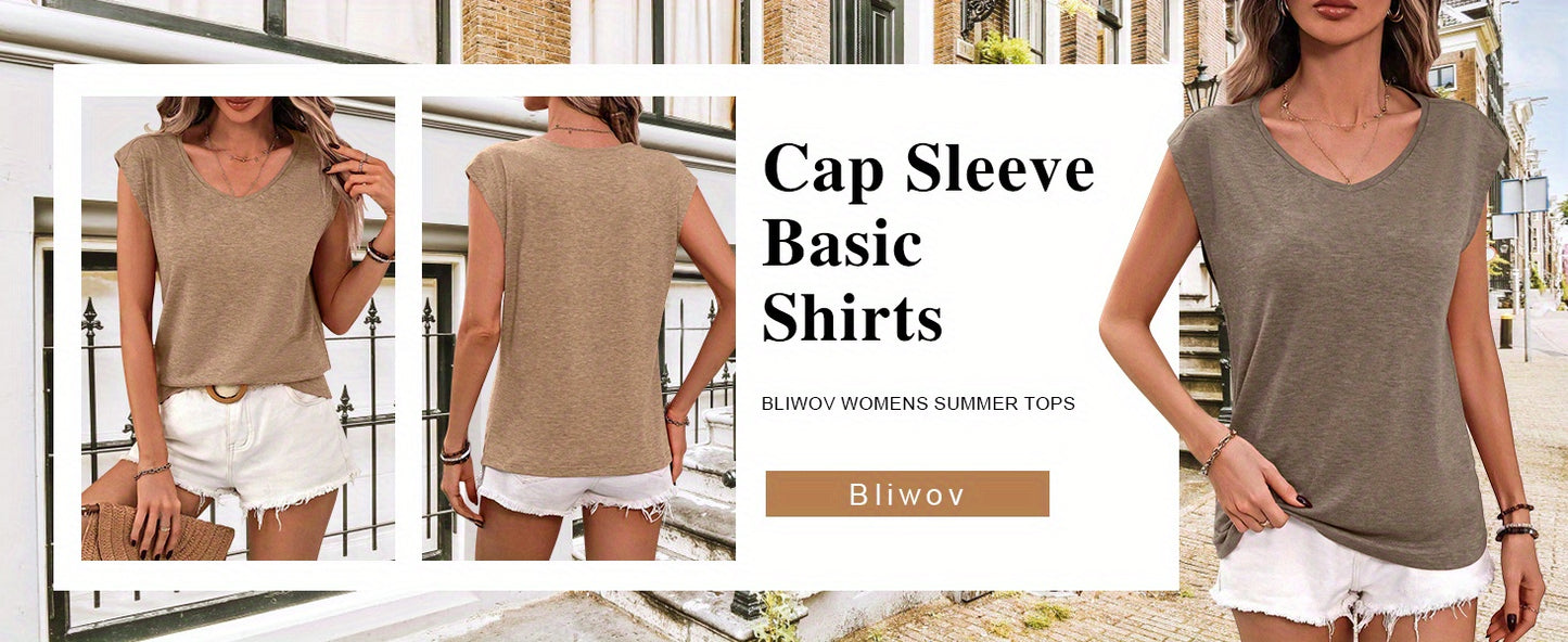 Women's V Short Sleeve Tank Top T T-shirt Spring Summer Casual Loose Basic Top 2025Fashion Clothing