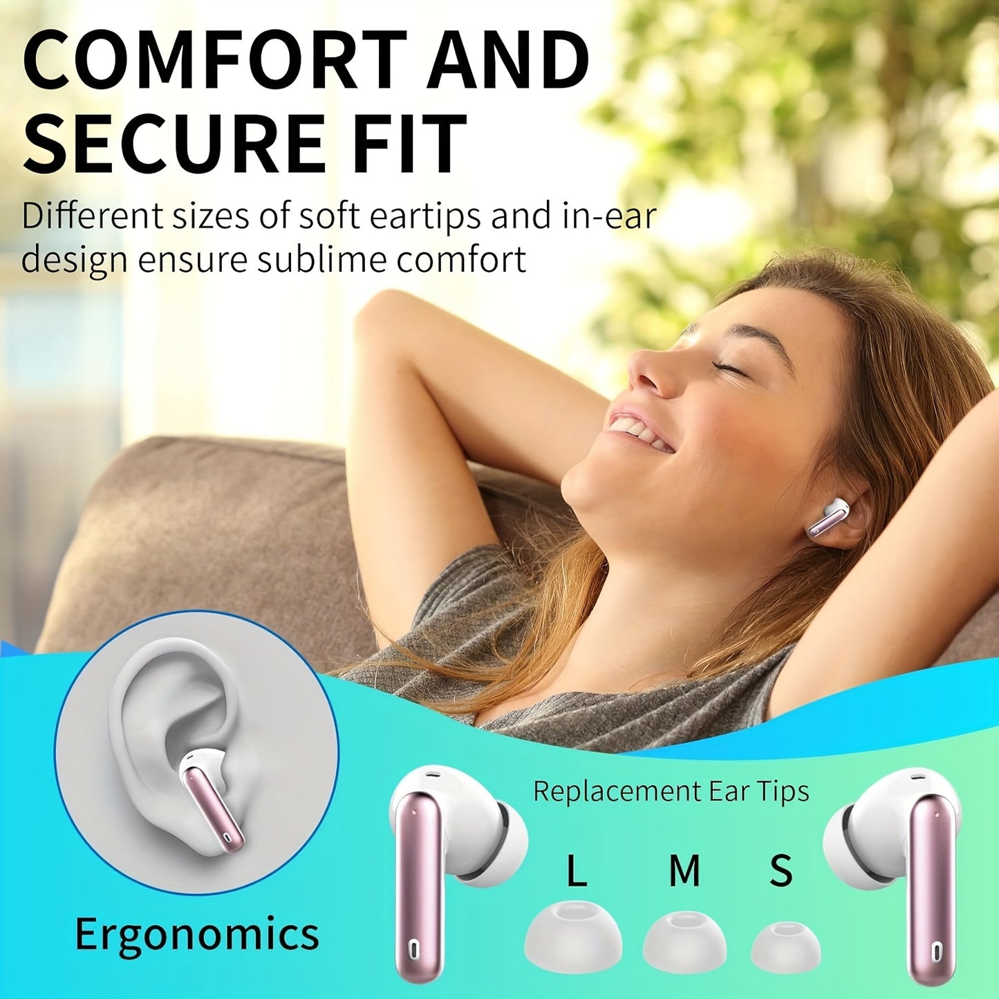 Wireless Earphones,Earphones with Noise Cancelling Microphone And LED Display Screen