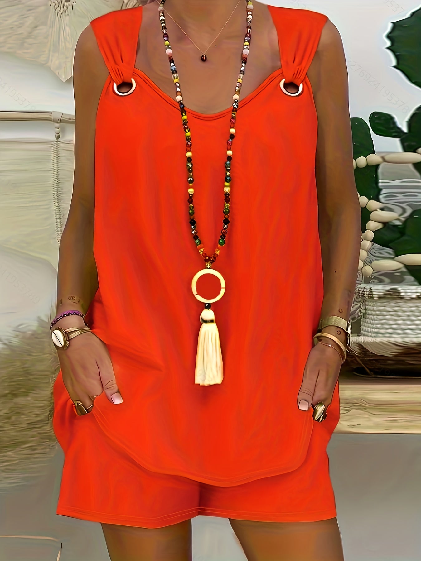 V Sleeveless Tank Top and Shorts Set