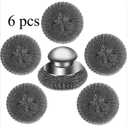 Stainless Steel Scrubber 6pcs with Replacement Wire Pads Set