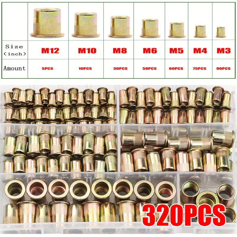 320pcs Colored Zinc Plated Rivet Nuts M3-M12 Set