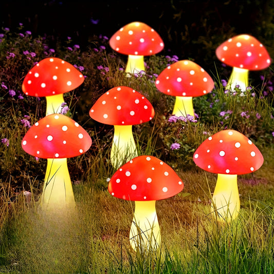 8-Pack Solar-Powered Red Mushroom Lights
