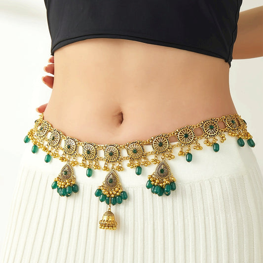 Multi-Colored Tassel Waist Chain with Golden Accents