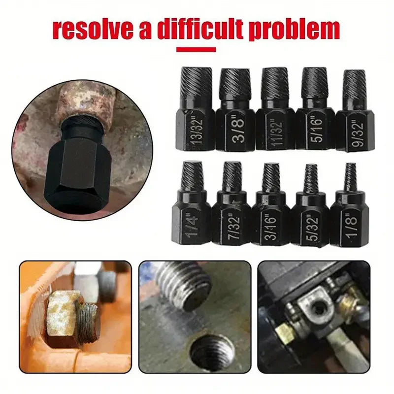 10pcs Broken Screw Extractor, Drill Bit Alloy Steel Damaged Nut Extractor, Bolt Screw Remover