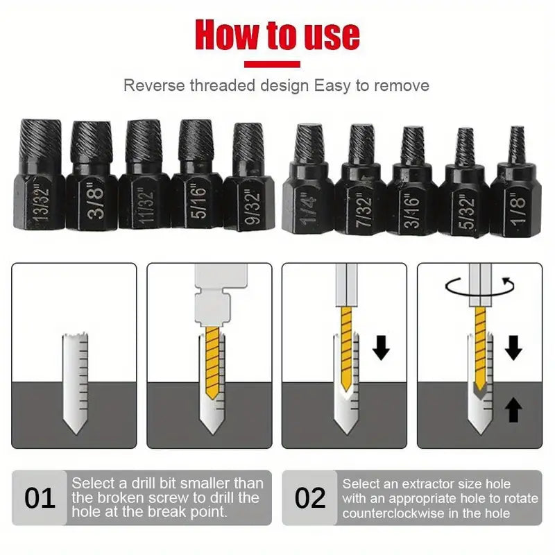 10pcs Broken Screw Extractor, Drill Bit Alloy Steel Damaged Nut Extractor, Bolt Screw Remover