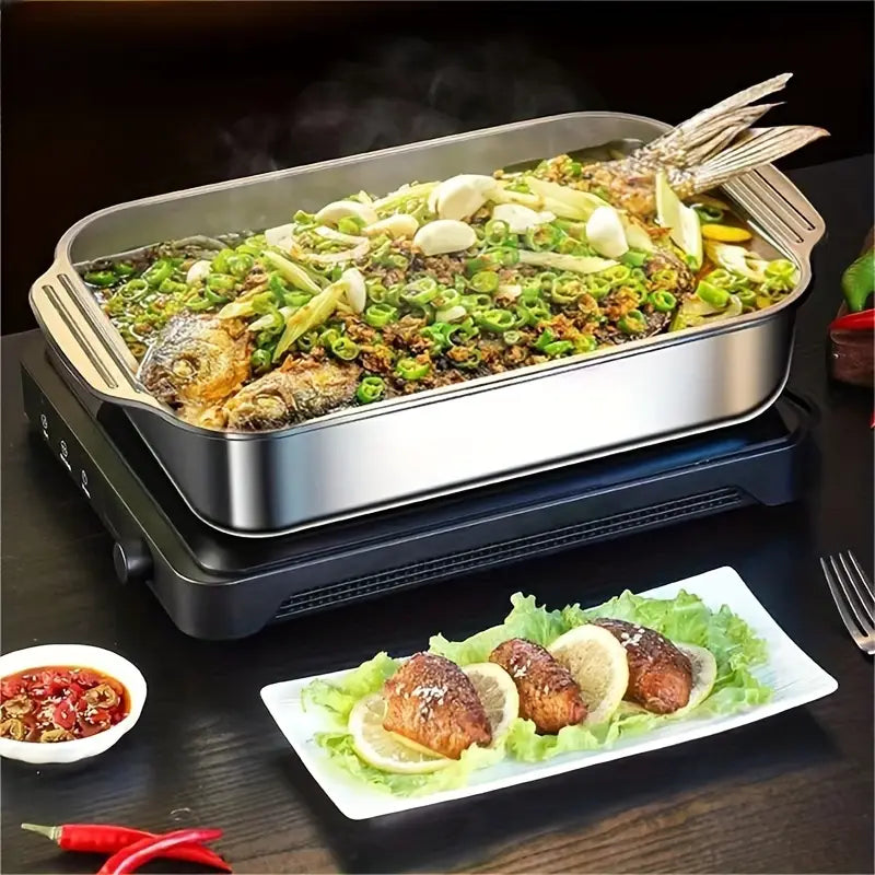 2pcs Premium Stainless Steel BBQ Fish Plates with Lids - Durable