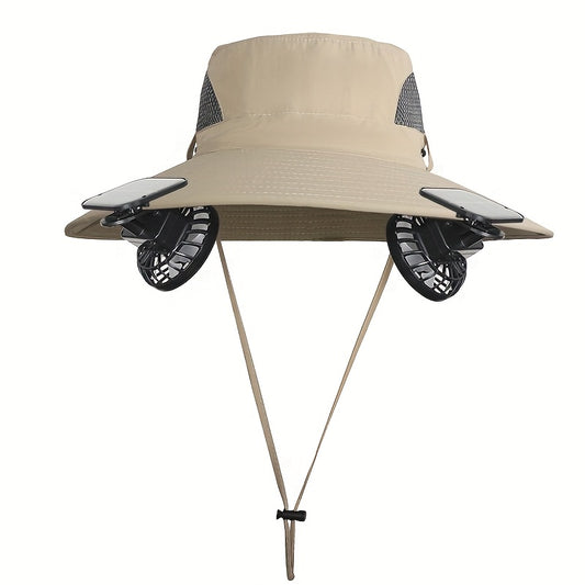 Summer Outdoor Men's Sun Visor Hat with Removable Clip Solar Fan