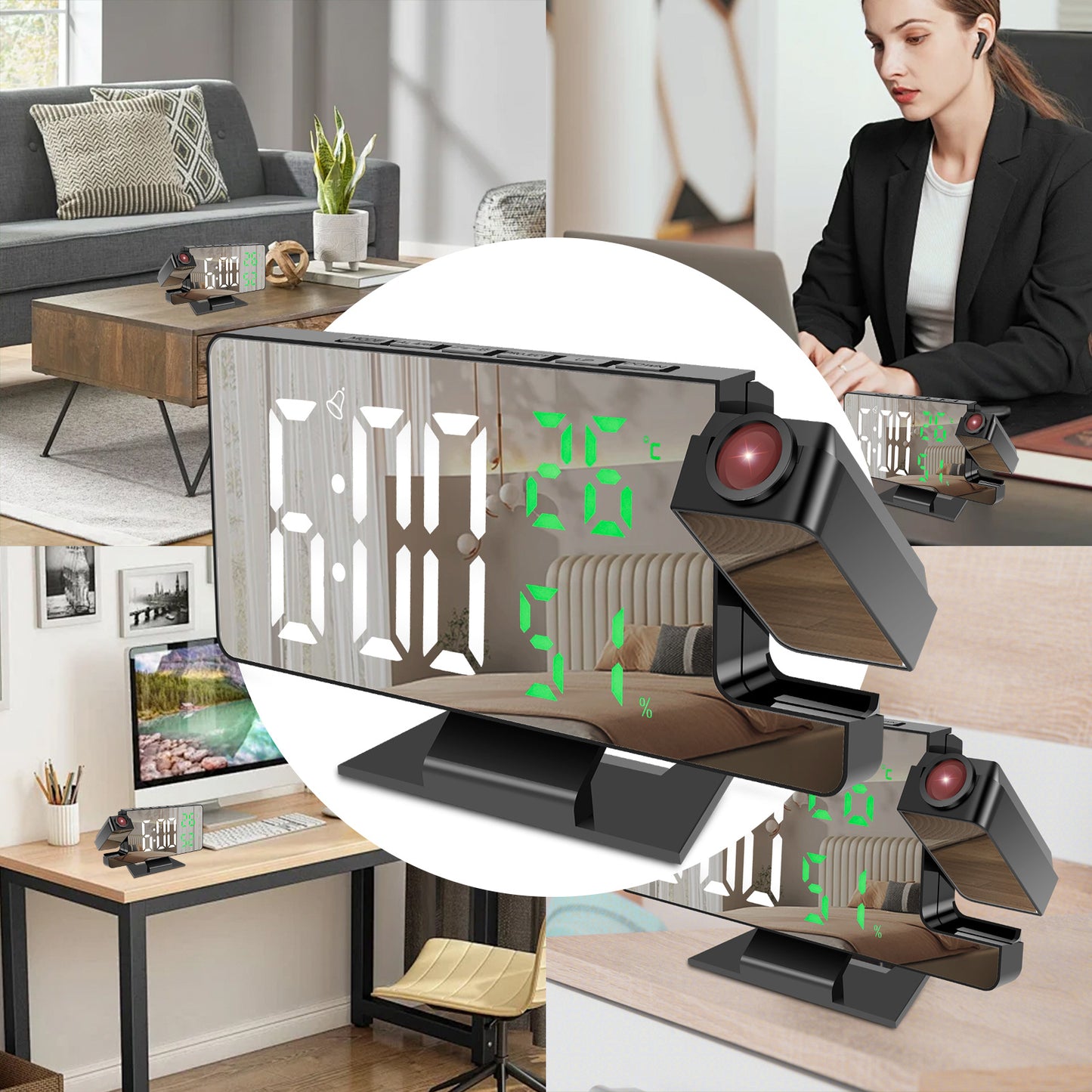 [Rotatable Mirror Projection Clock] 4 Level Dimmable Projection Alarm Clock