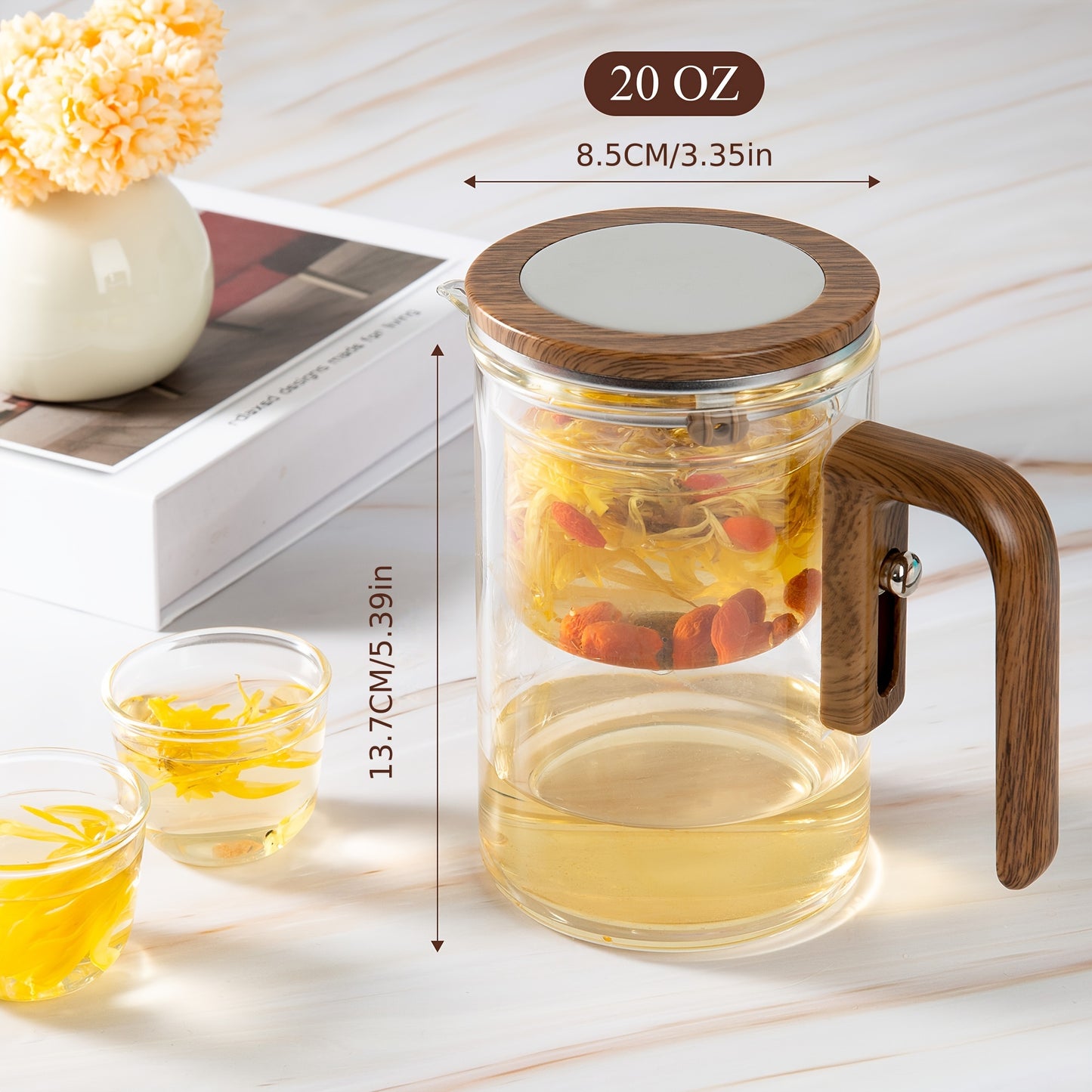 Water Separation Glass Teapot With Wooden Handle