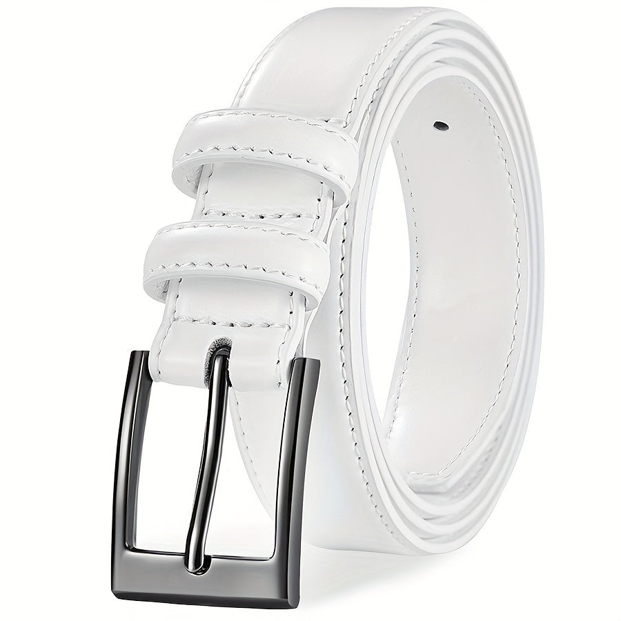 5pcs Men's Genuine Leather Belts with Metallic Buckles
