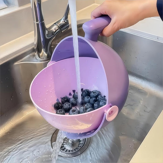 2-in-1 Lilac Purple Kitchen Colander & Strainer - Rotating Washing Basket