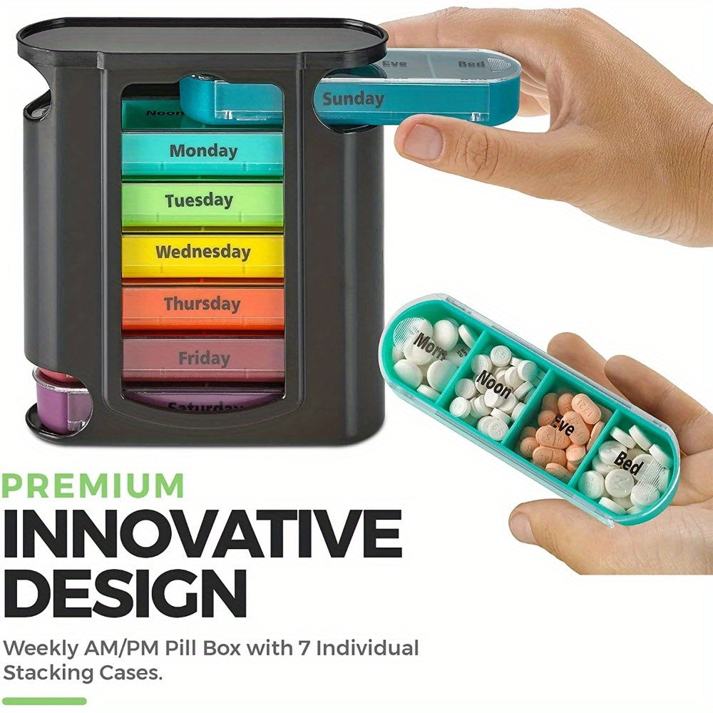 Weekly Pill Black Organizer 1 Dispenser 7 Stackable Compartments