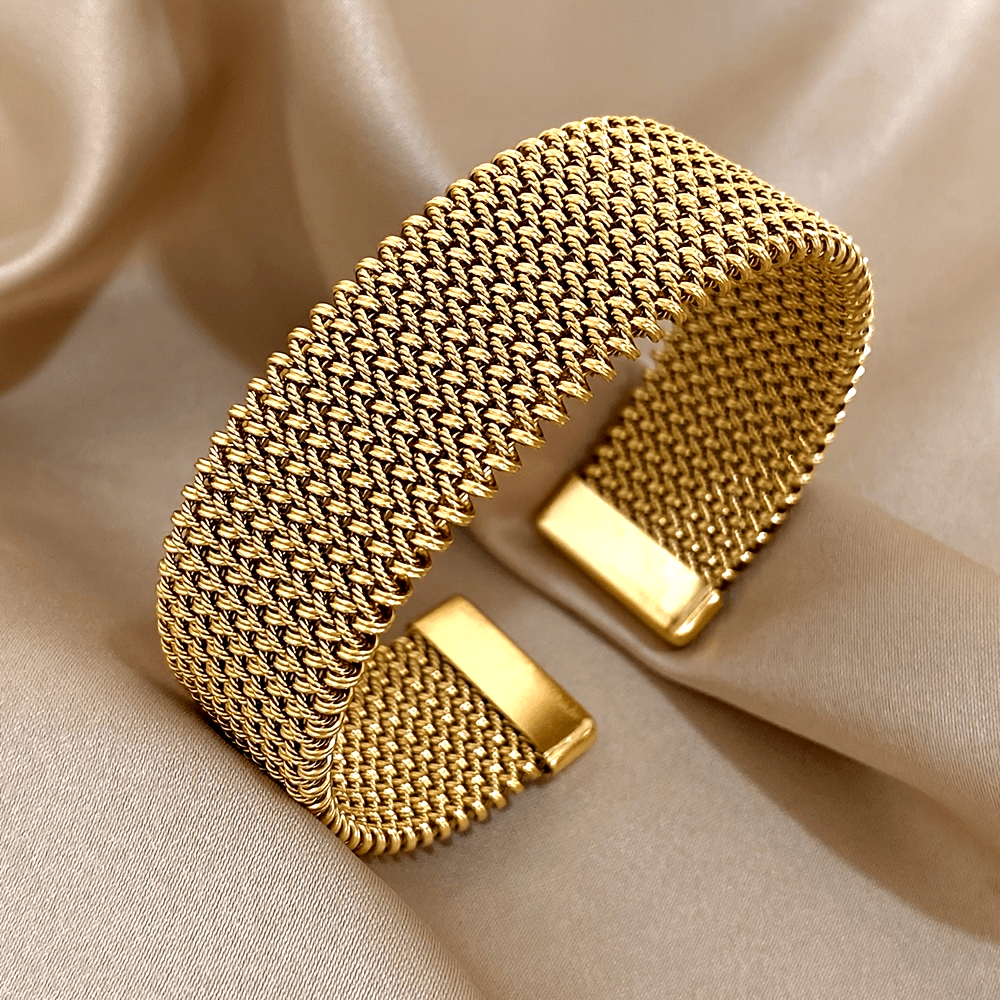 Vintage Stainless Steel Braided Mesh Open Bracelet