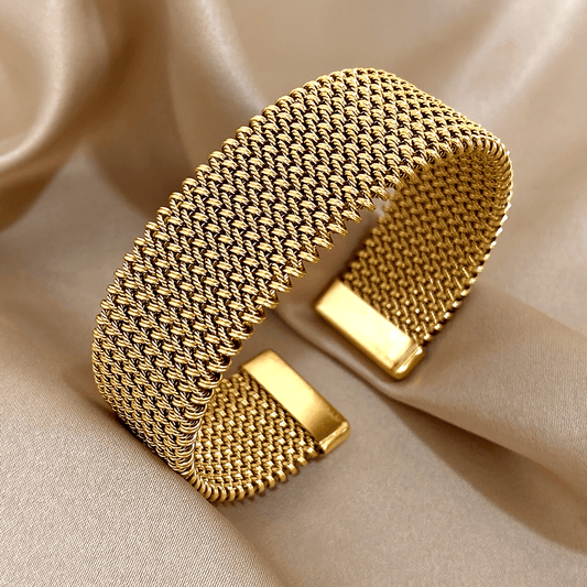 Vintage Stainless Steel Braided Mesh Open Bracelet