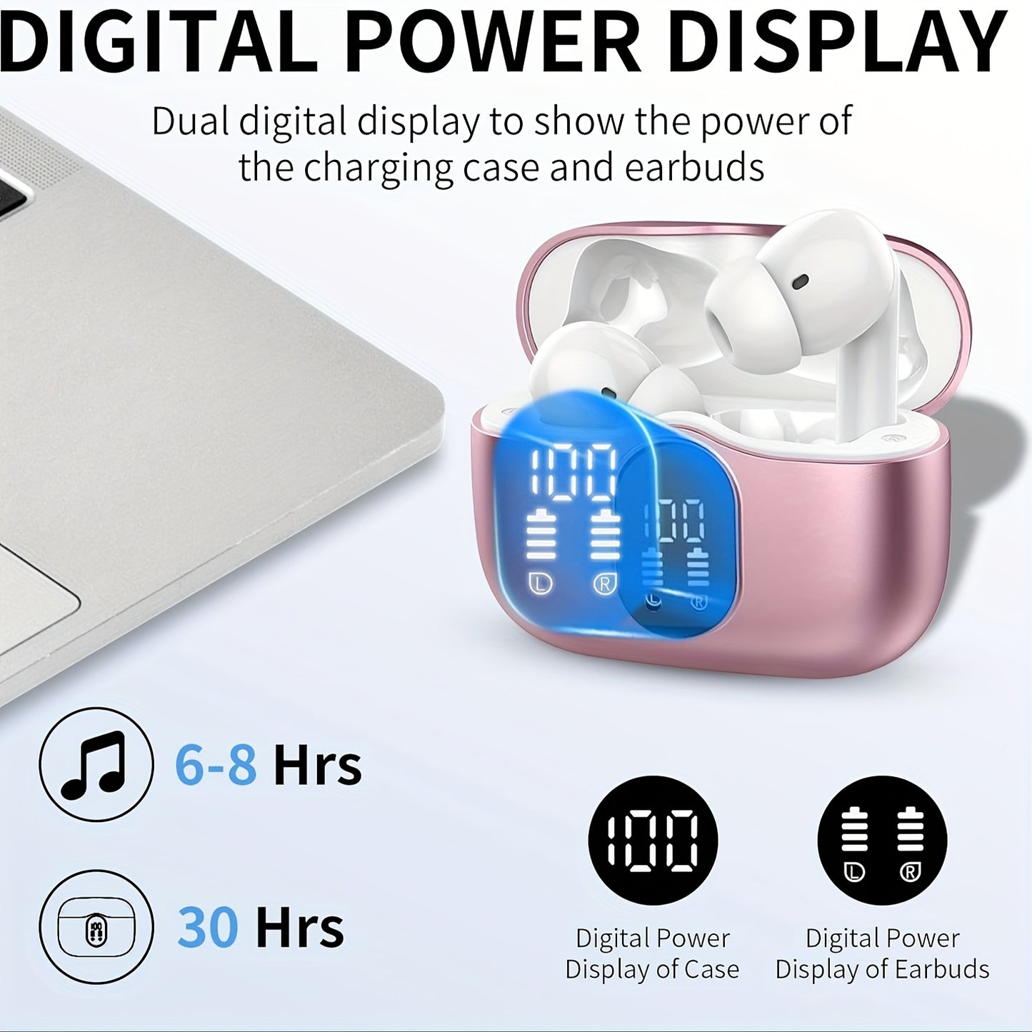 Wireless Earphones,Earphones with Noise Cancelling Microphone And LED Display Screen