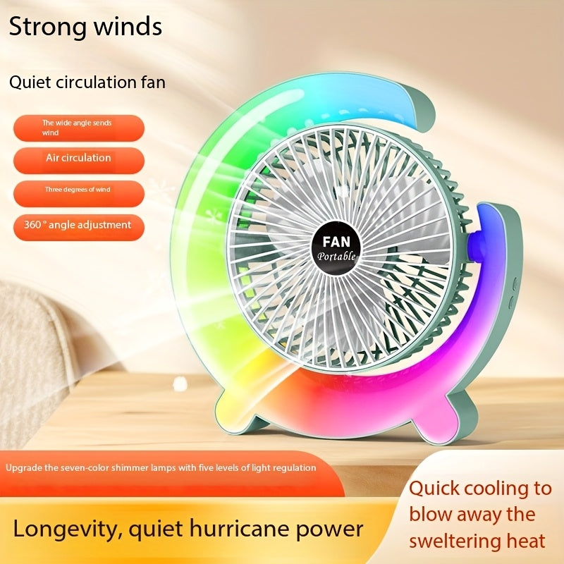 USB Desk Fan with LED Lighting - Quiet Portable Desktop Cooler