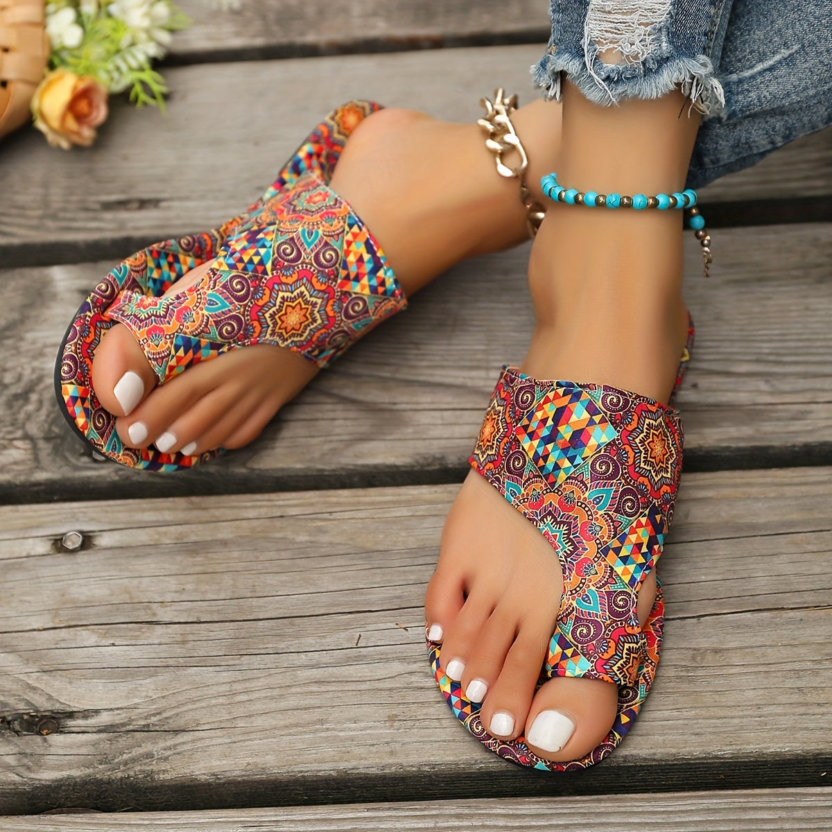 Women's bohemian Floral Pattern Slippers Sandals