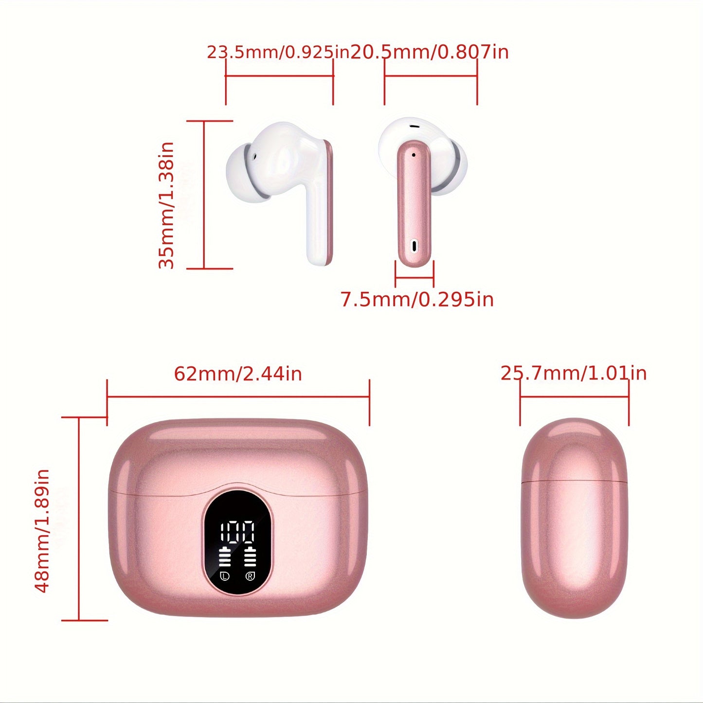 Wireless Earphones,Earphones with Noise Cancelling Microphone And LED Display Screen