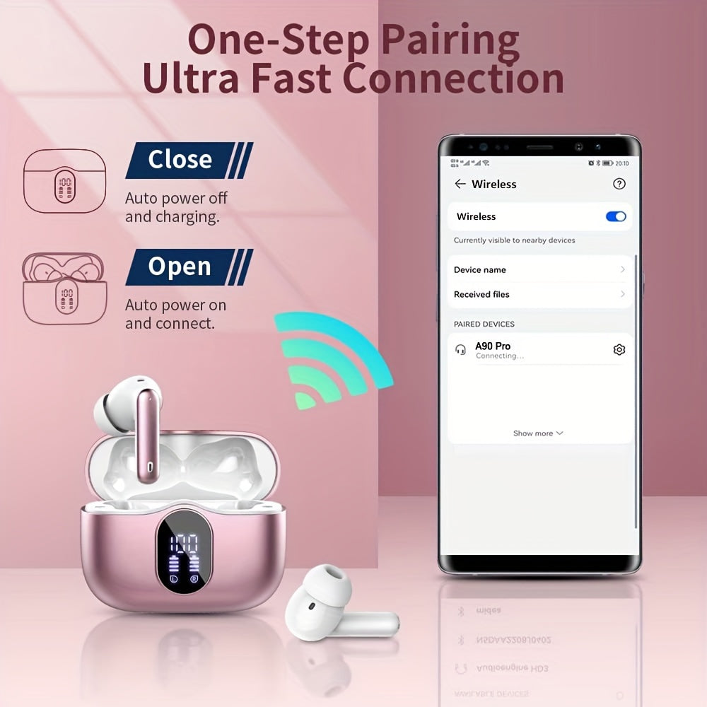 Wireless Earphones,Earphones with Noise Cancelling Microphone And LED Display Screen