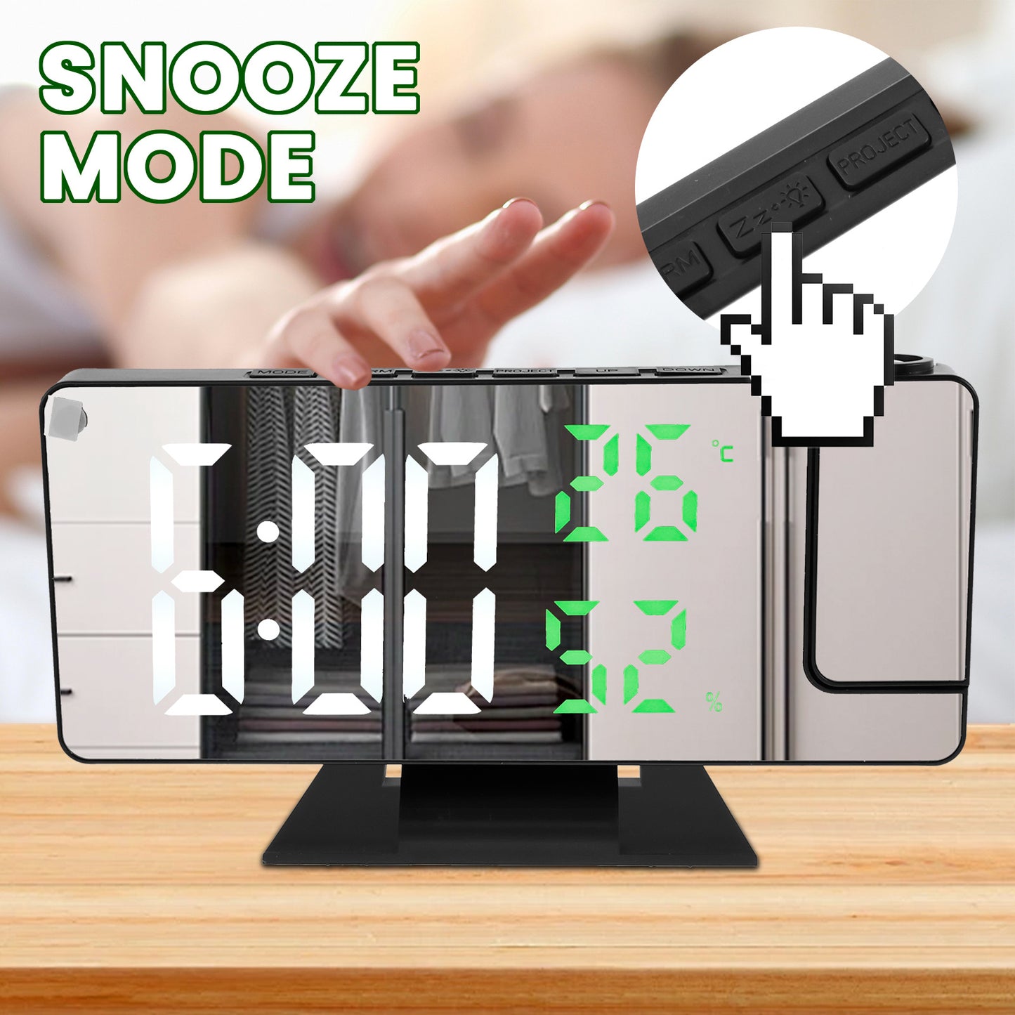 [Rotatable Mirror Projection Clock] 4 Level Dimmable Projection Alarm Clock