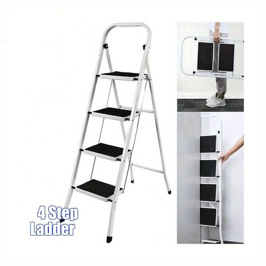 4 Step Ladder Folding Portable Heavy Duty Iron Anti-Slip Mat Stools