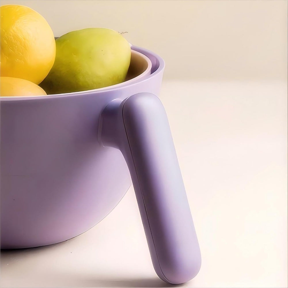 2-in-1 Lilac Purple Kitchen Colander & Strainer - Rotating Washing Basket