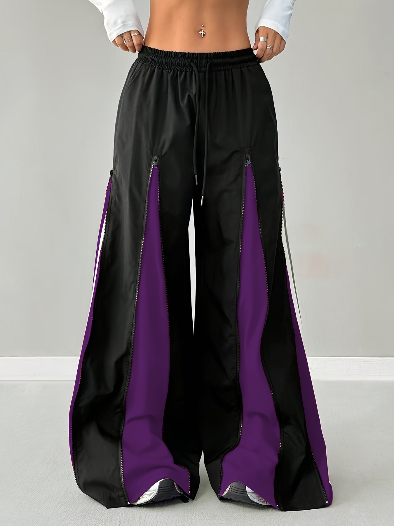 Women'S Casual Cargo Pants with Contrast Color Block Design