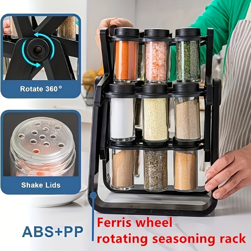 18 spice jars with a 360° rotating spice rack