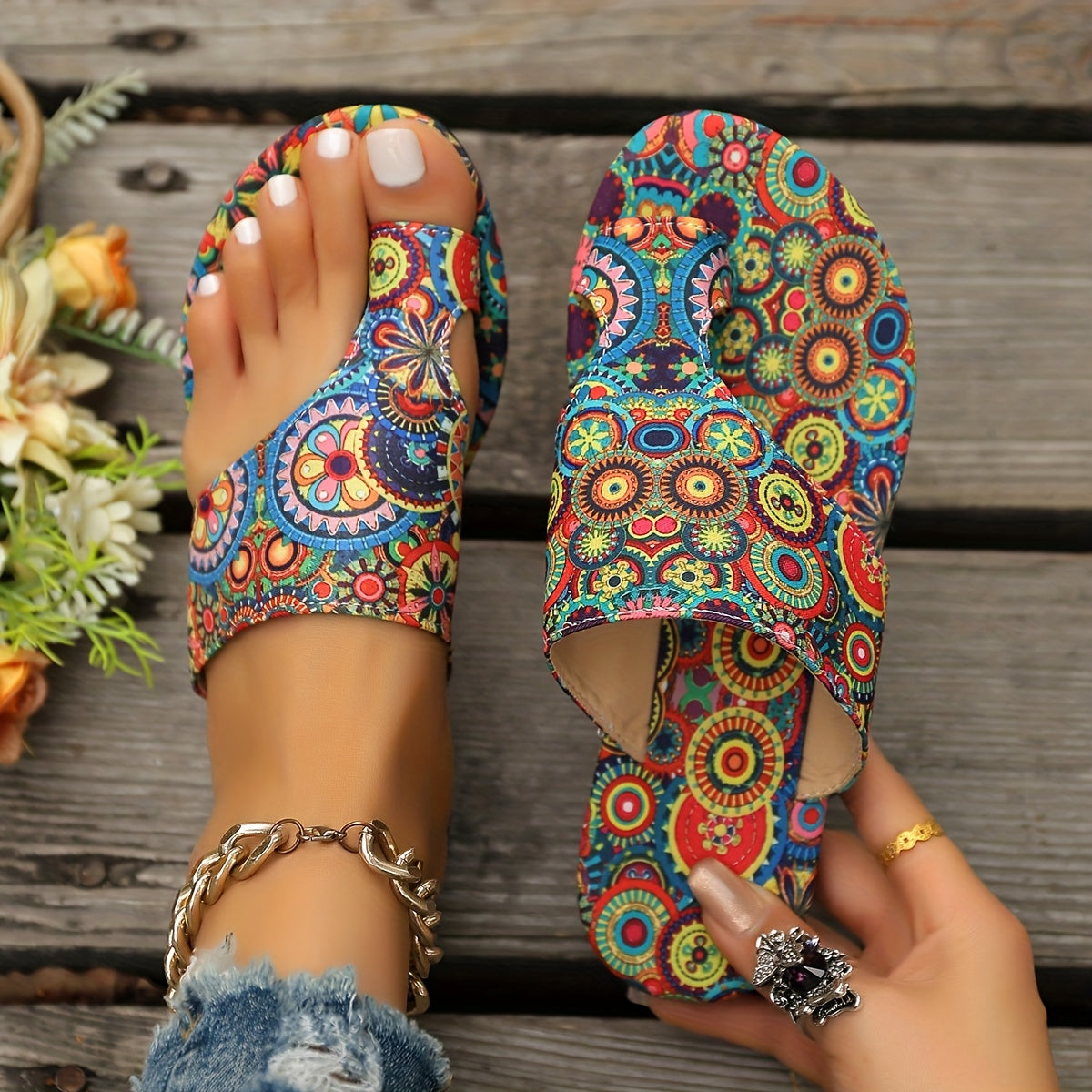 Women's bohemian Floral Pattern Slippers Sandals