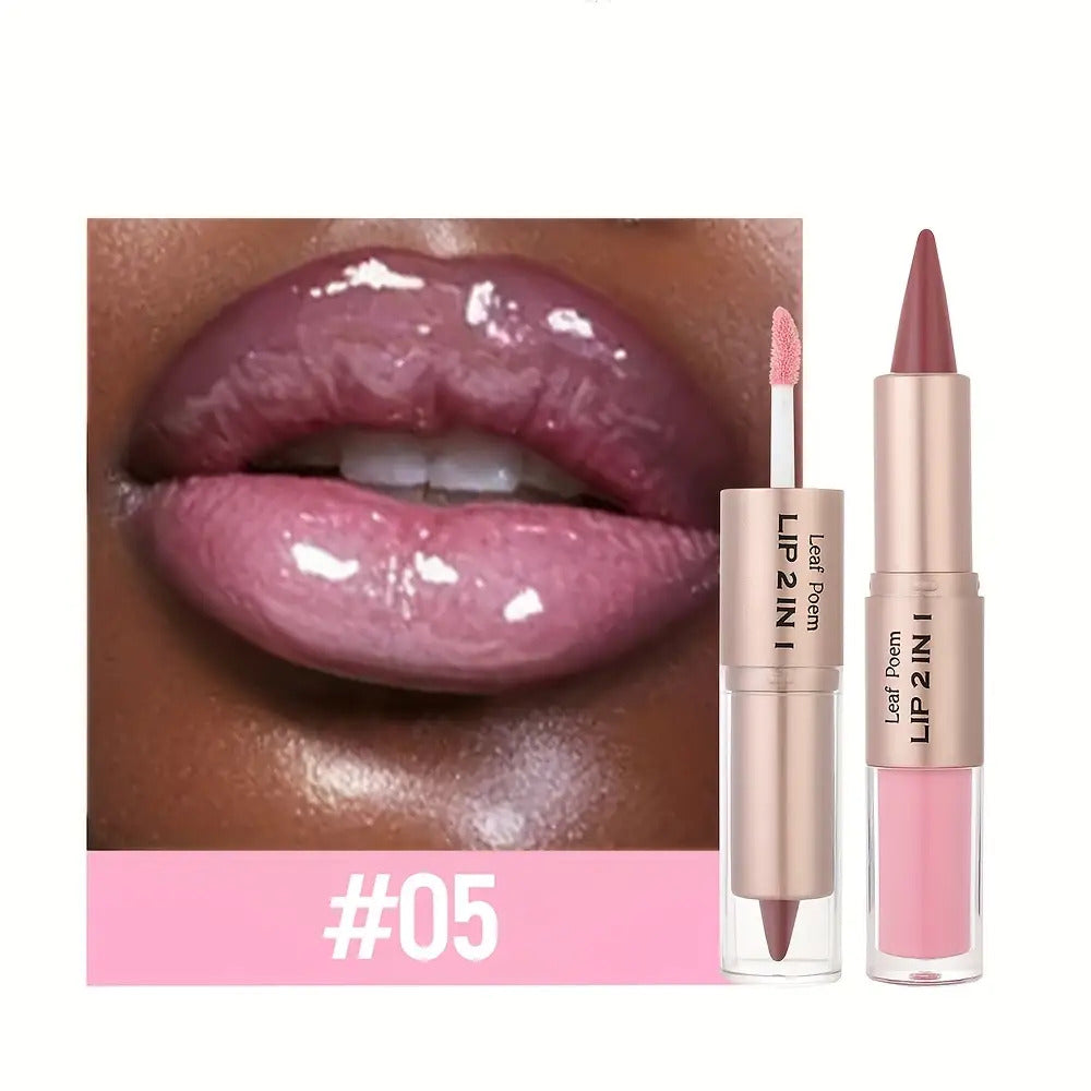 Double-Ended Lip Gloss with Matte Lip Line and Mirror Finish