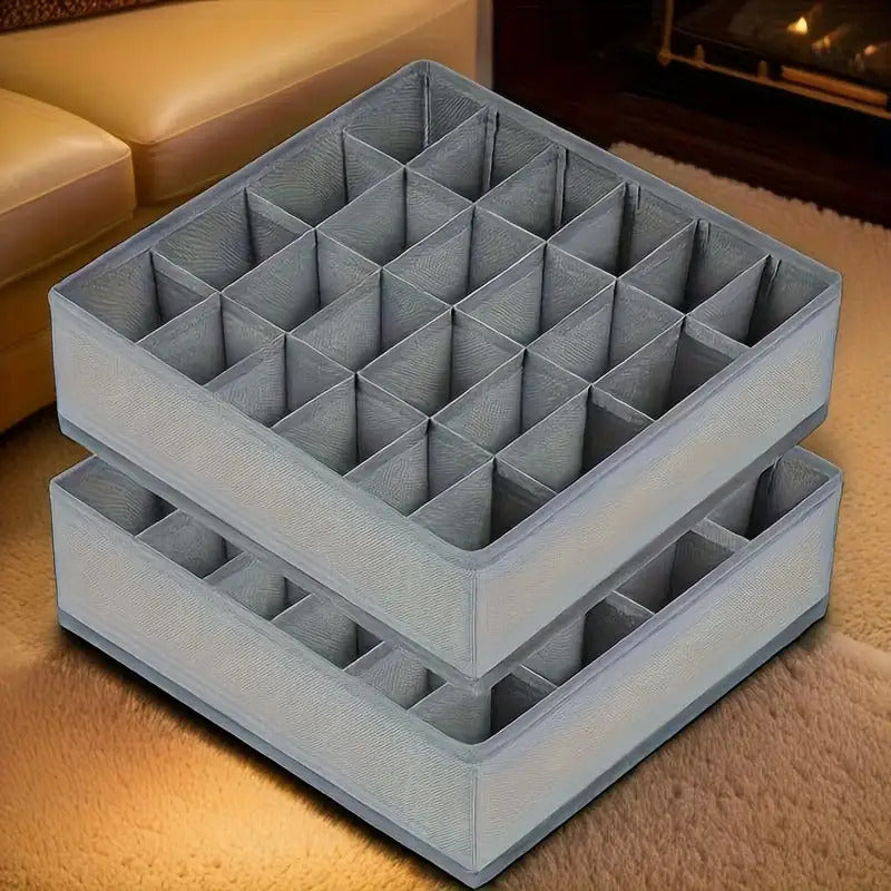 3 Pack 24-Compartment Fabric Socks & Underwear Organizers