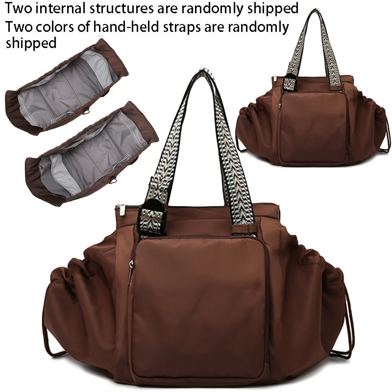 Large Capacity Beige Oxford Fabric Expandable Shoulder Tote Bag