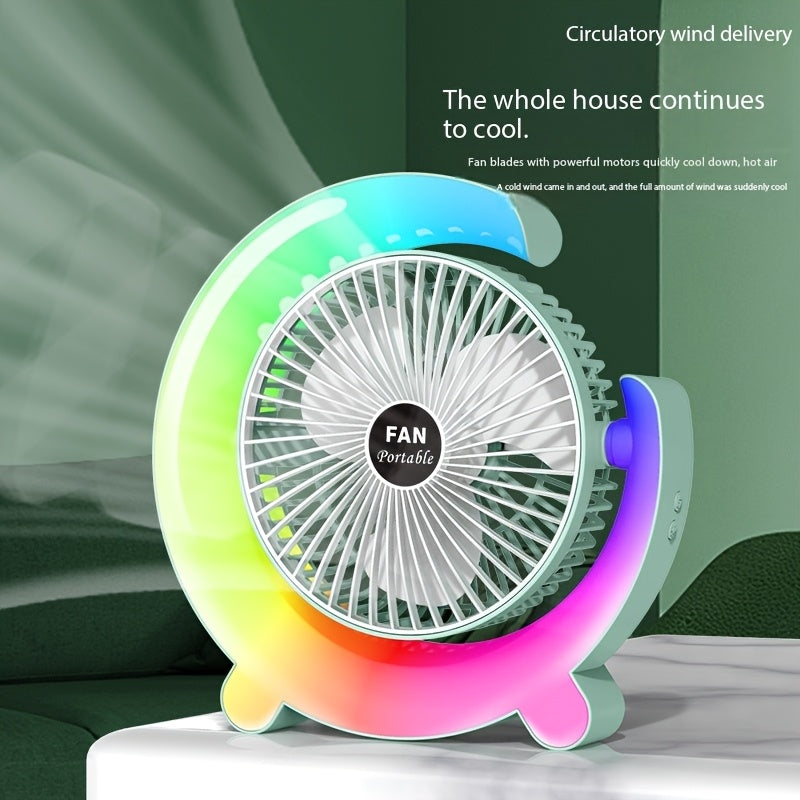 USB Desk Fan with LED Lighting - Quiet Portable Desktop Cooler