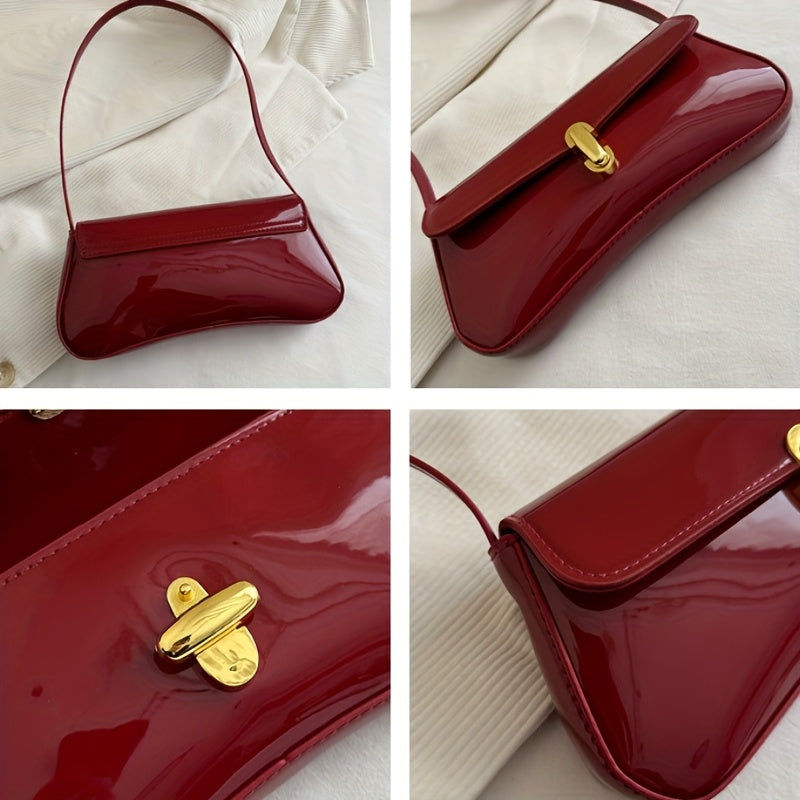 Women's Elegant Glossy Crescent Crossbody Bag