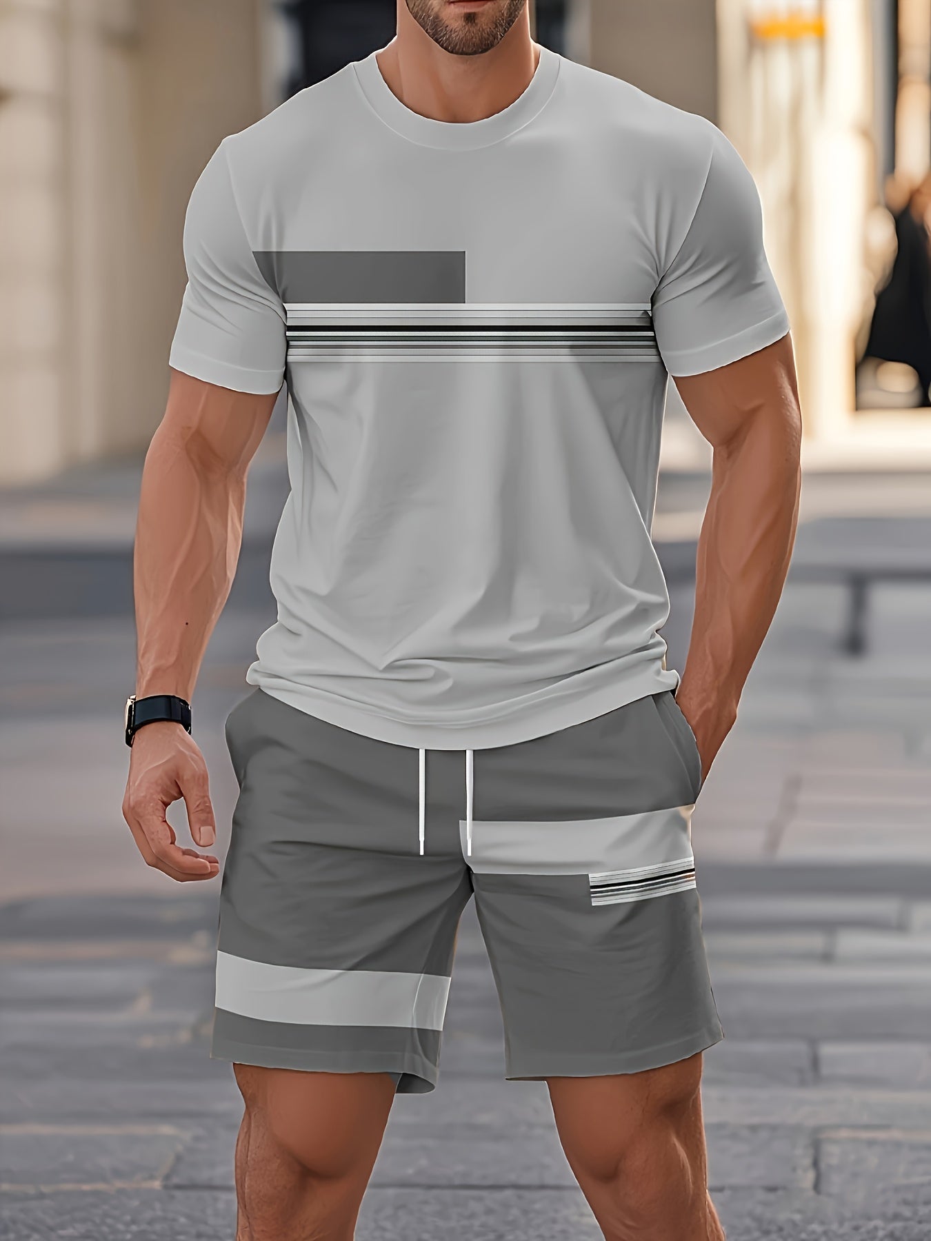 Men's Casual 3D Print T-Shirt & Shorts Set