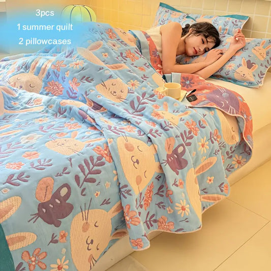 3pcs Soft Breathable Summer 3-Layer Mesh Towel Quilt Set