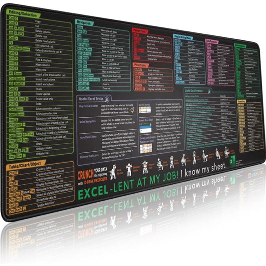 XXL Excel Shortcut Keys Mouse Pad - Large Extended Gaming & Office Spreadsheet Mat