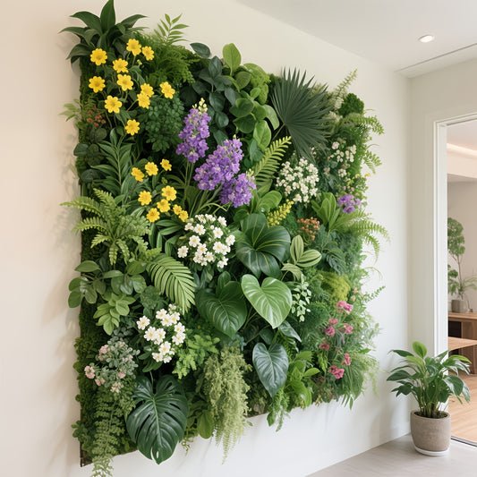 Artificial Rose & Fern Wall Panel - Realistic Plastic Greenery