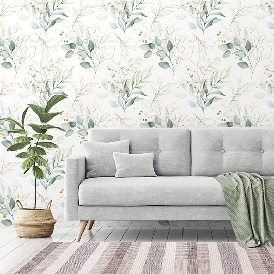 17.7in x 78.7in Green Eucalyptus Leaf Wallpaper - Vinyl Self-Adhesive Waterproof Wall Sticker