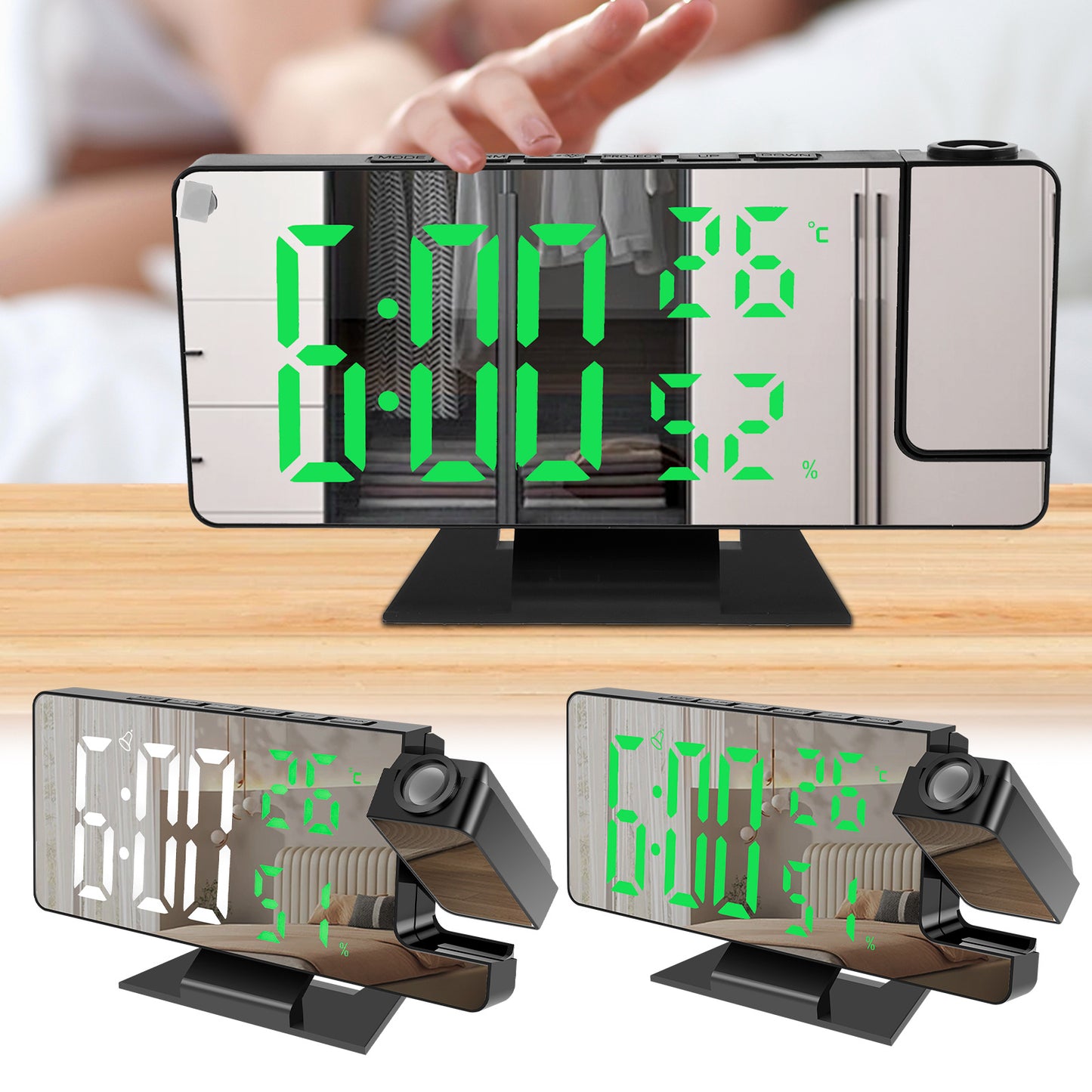 [Rotatable Mirror Projection Clock] 4 Level Dimmable Projection Alarm Clock
