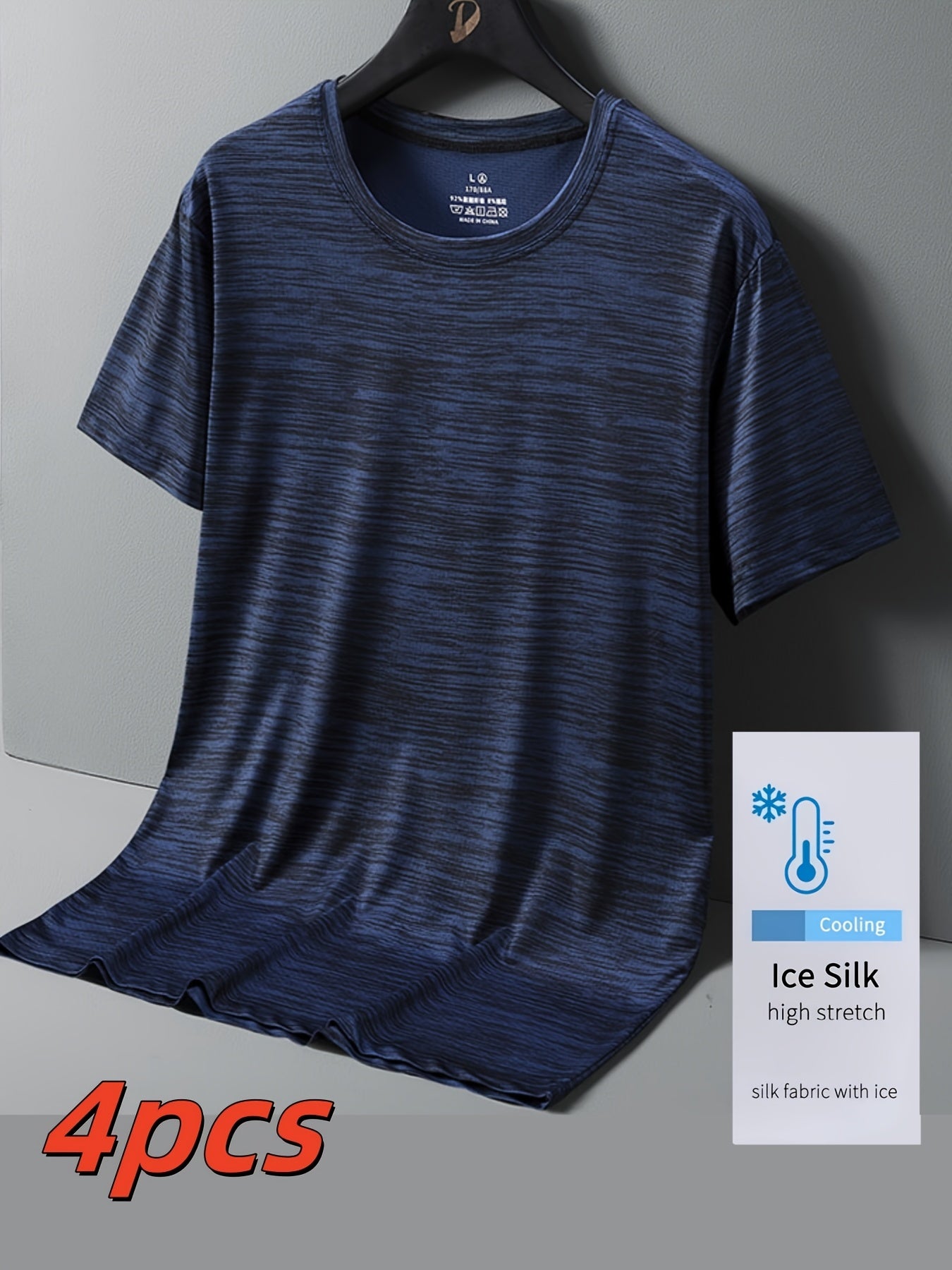4pcs Men'S Ice Silky Breathable Athletic T-Shirts